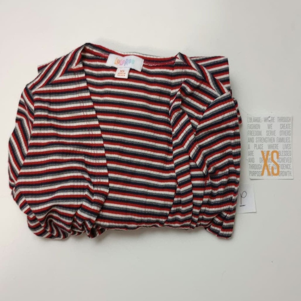 Lularoe Sarah Multi Colored Stripes Womens Cardigan Open Front Long Sleeve Sz XS